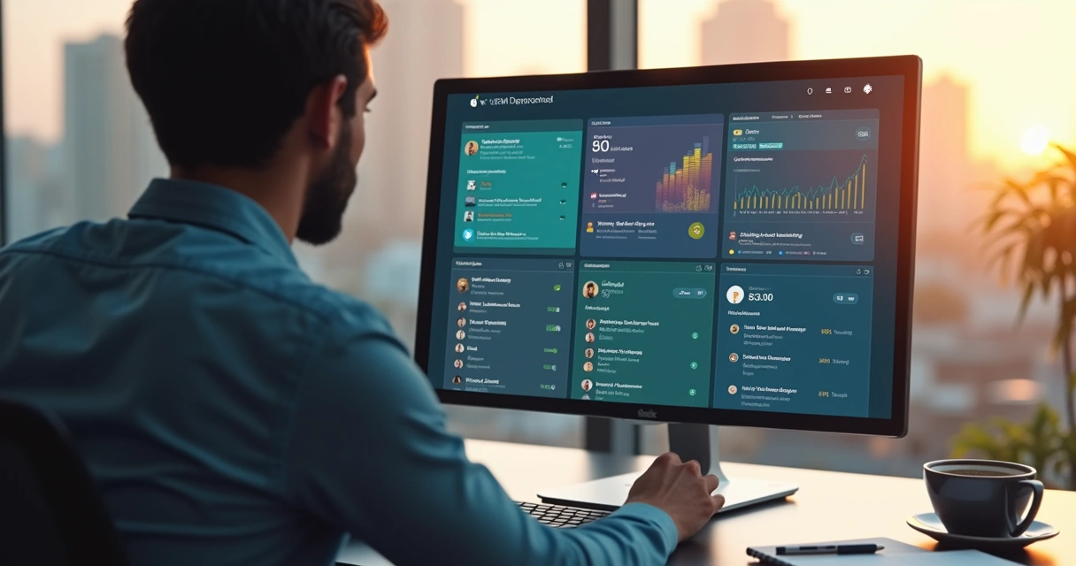 SDR revisando tarefas no dashboard do CRM. 