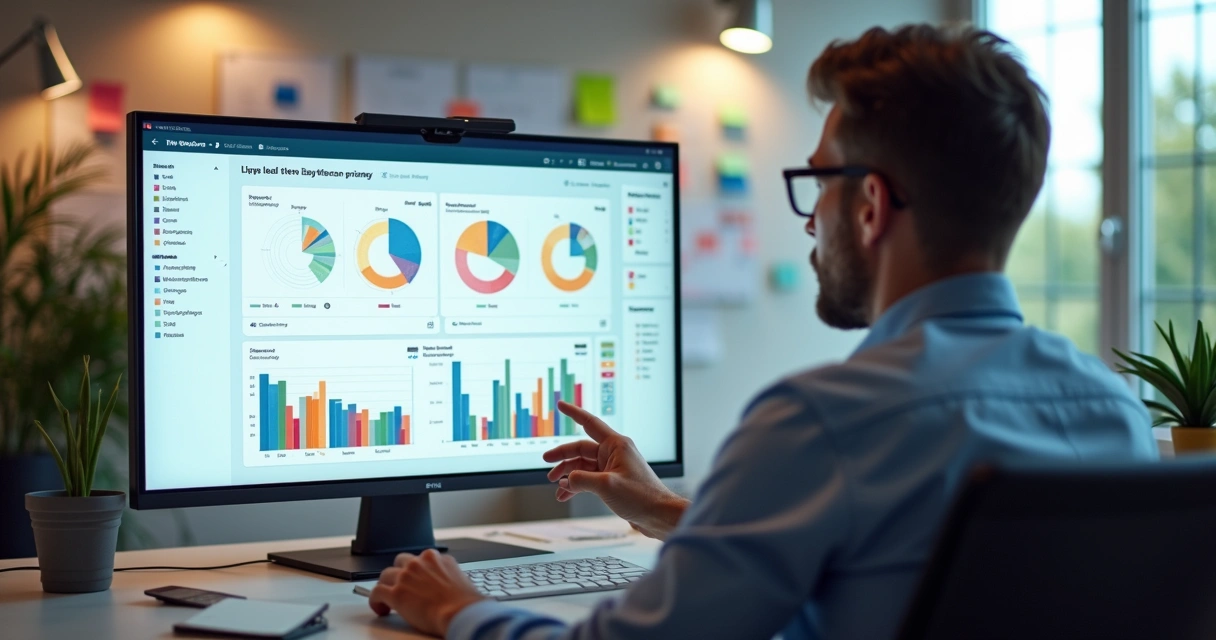 Profissional de vendas usando dashboard com IA mostrando priorização de prospects 