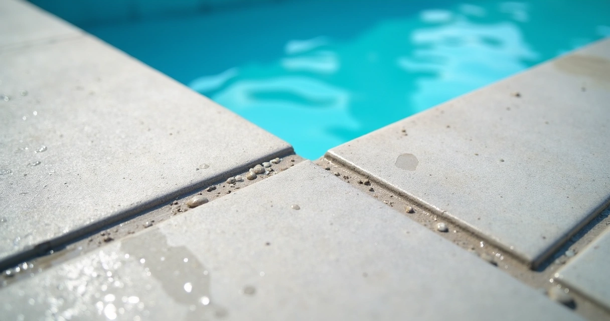 Sealed pool deck joints close-up 