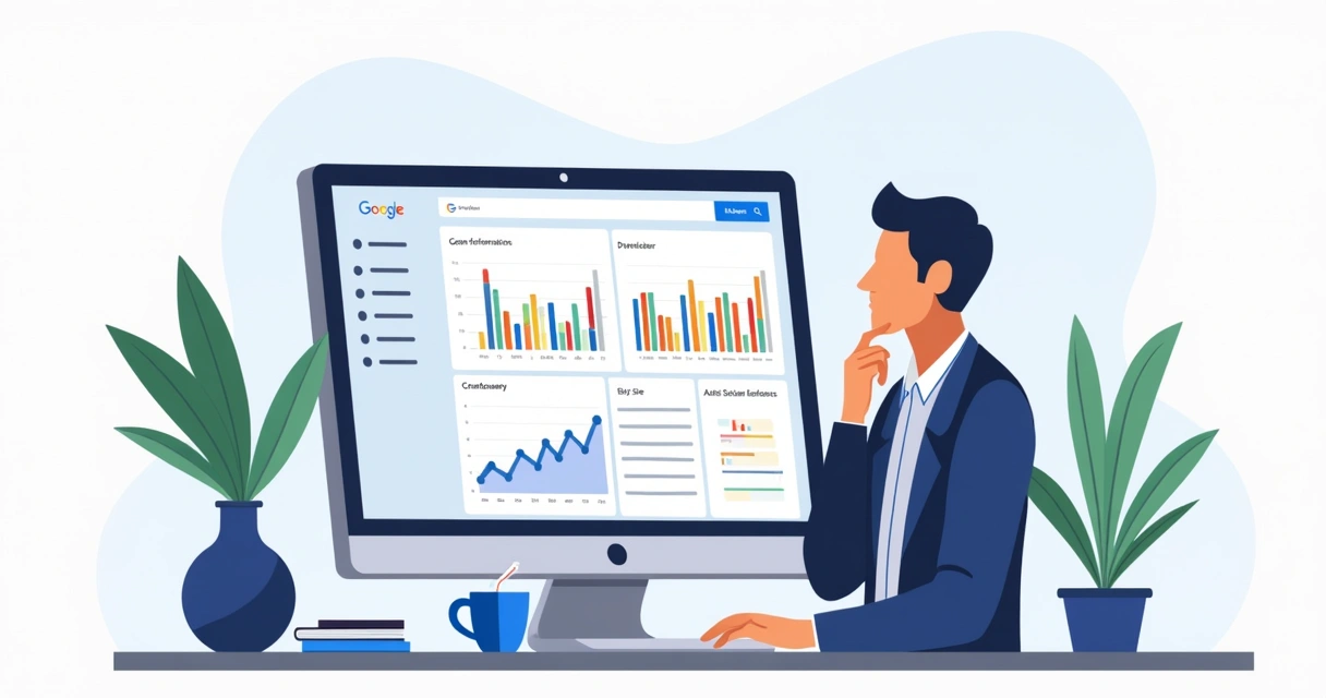 Painel principal do Google Search Console mostrando gráficos e relatórios
