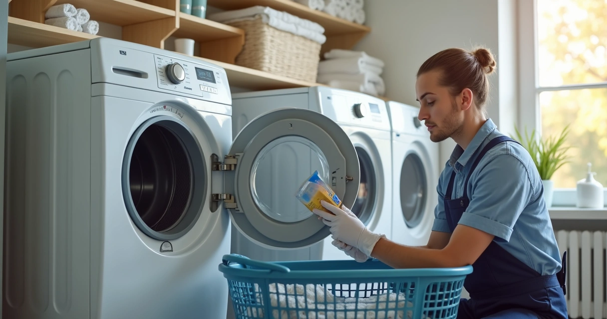 Técnico verificando filtro de secadora residencial 