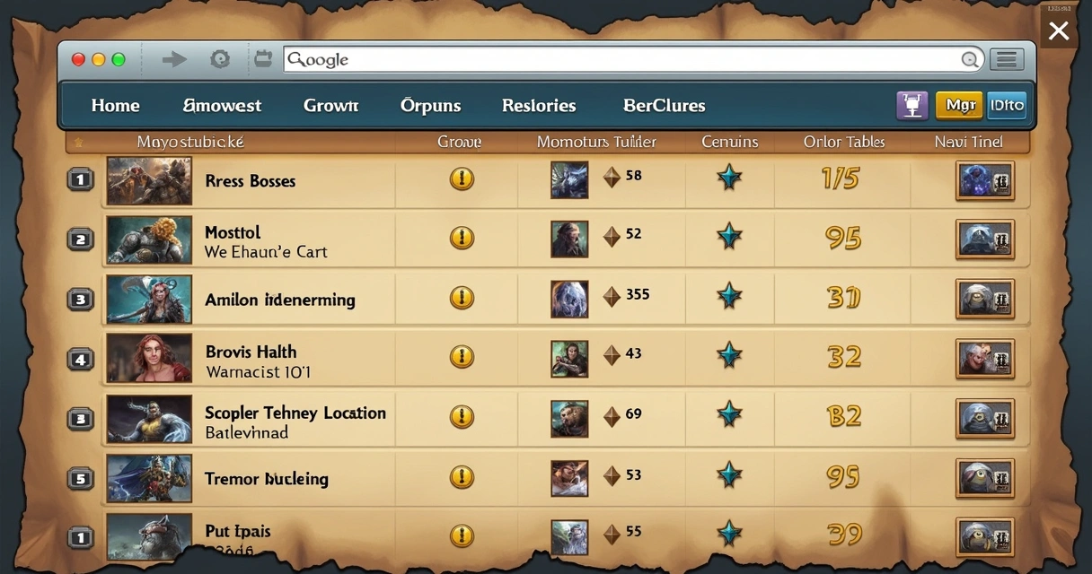 Página mostrando lista de Nemesis Bosses organizados por nome 