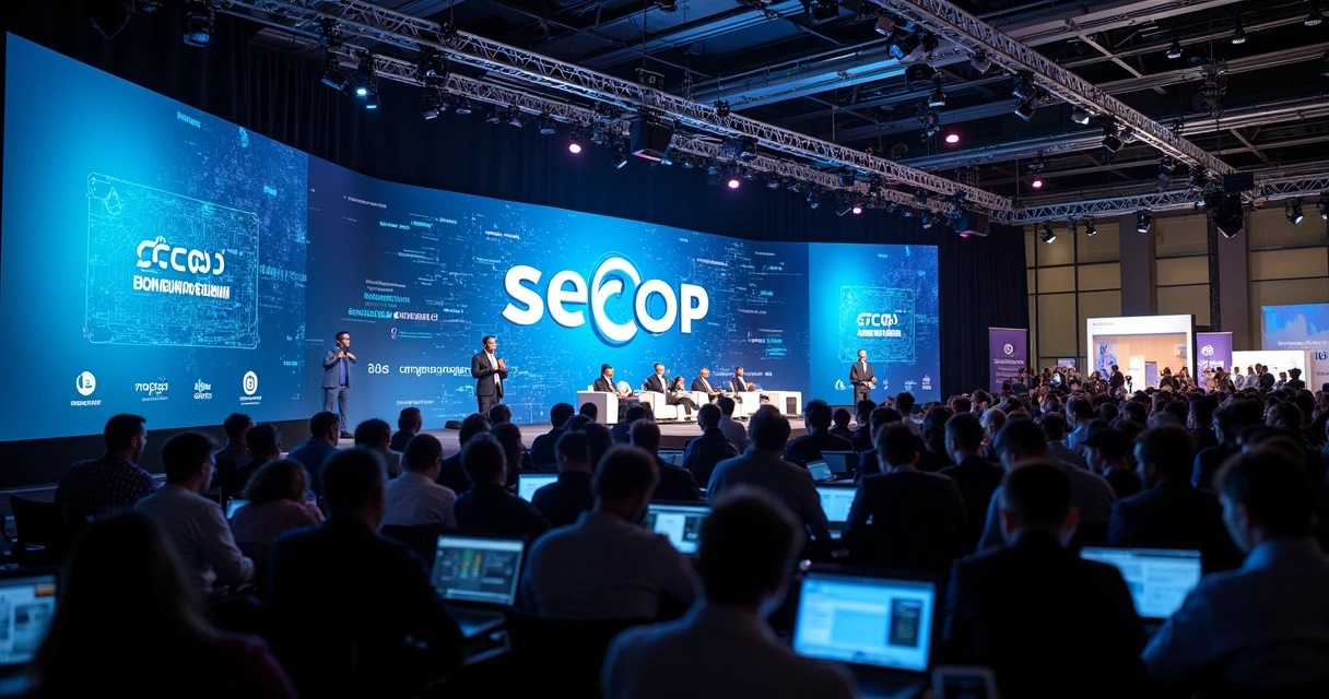 Auditório lotado em conferência de tecnologia com foco em segurança digital 