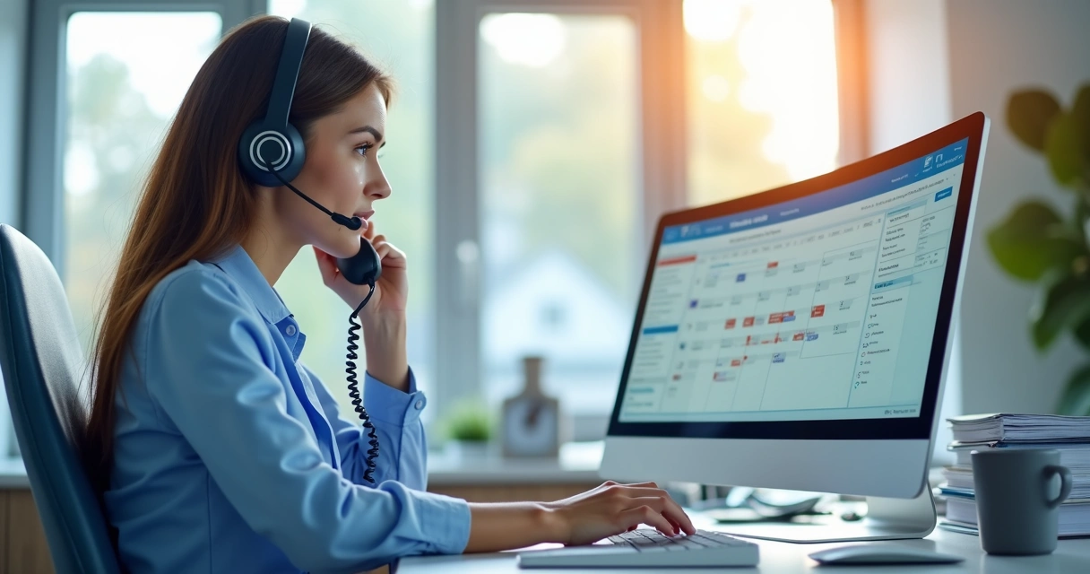 Secretária fazendo agendamento odontológico por telefone 