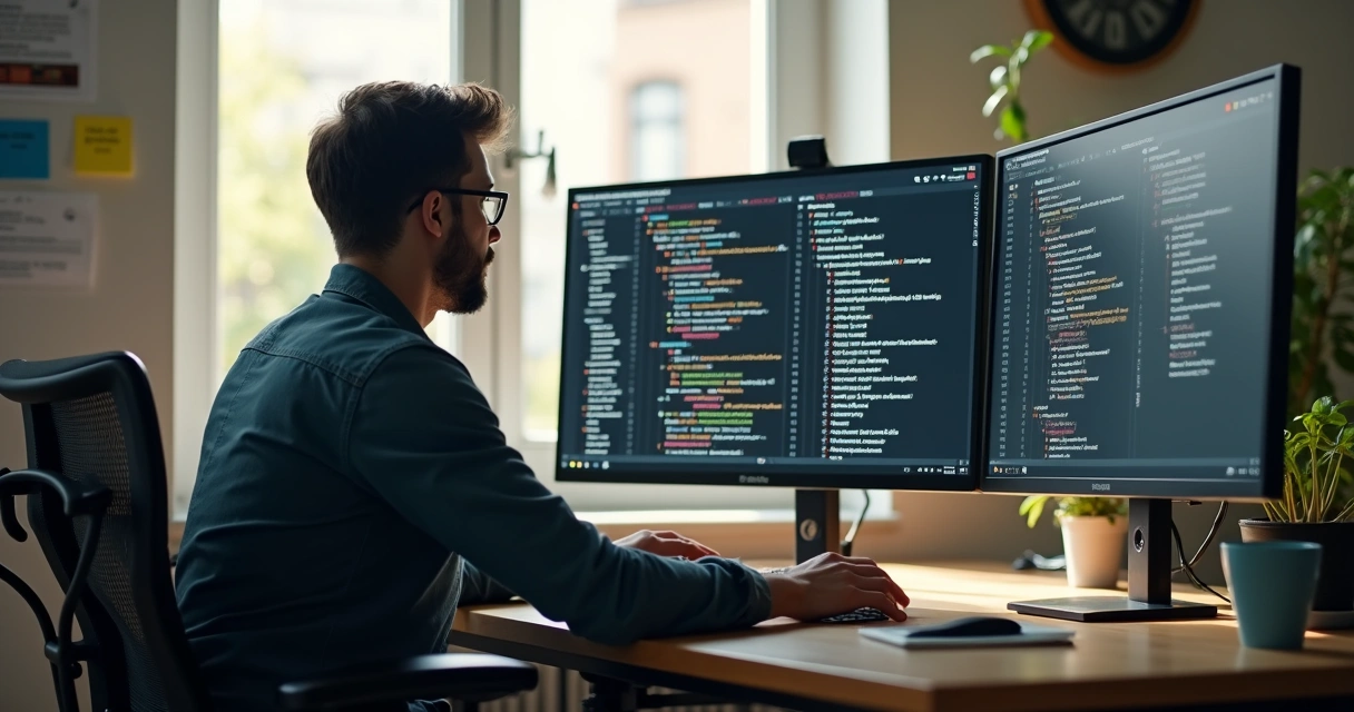 Developer reviewing generated code with security checklist 