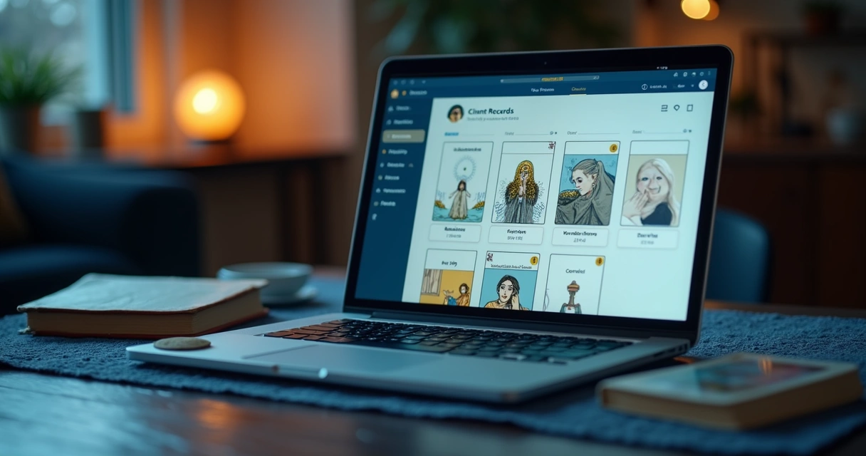 Digital divination records stored securely on a laptop 