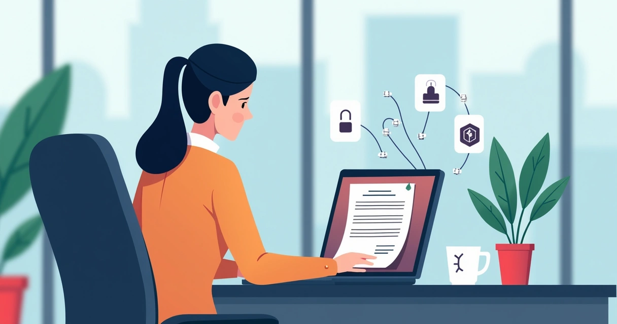 Person at a desk securely signing a digital contract on a laptop