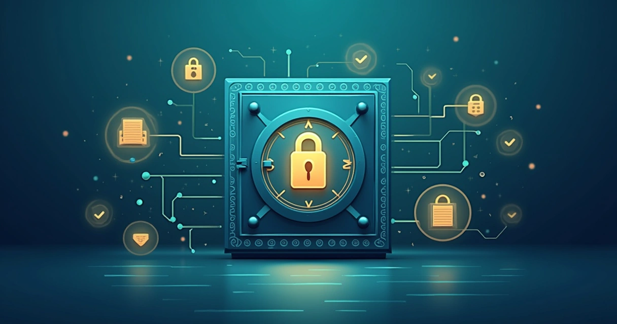 Digital vault with audit trail icons 