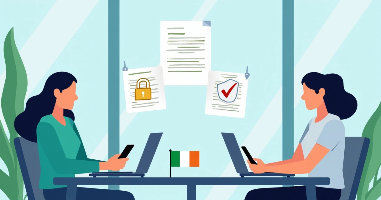 Team using secure document signing on computers and mobile devices