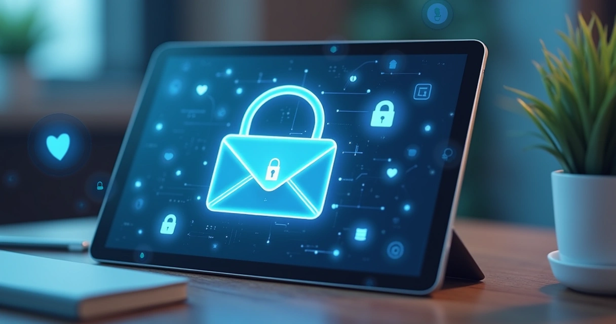 Secure email app interface on tablet 