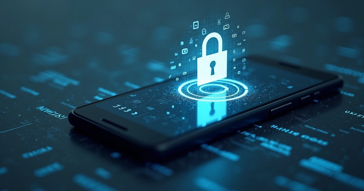 Digital lock and mobile phone representing secure local health data 