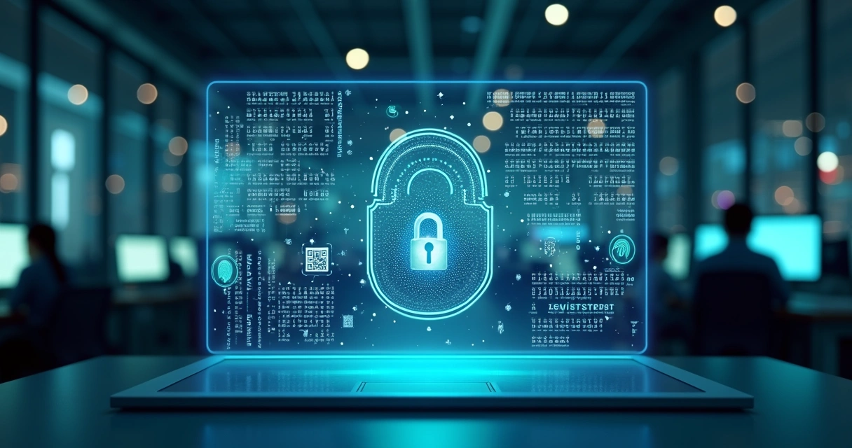 Digital representation of a secure password vault interface with encrypted data and multi-factor authentication icons 
