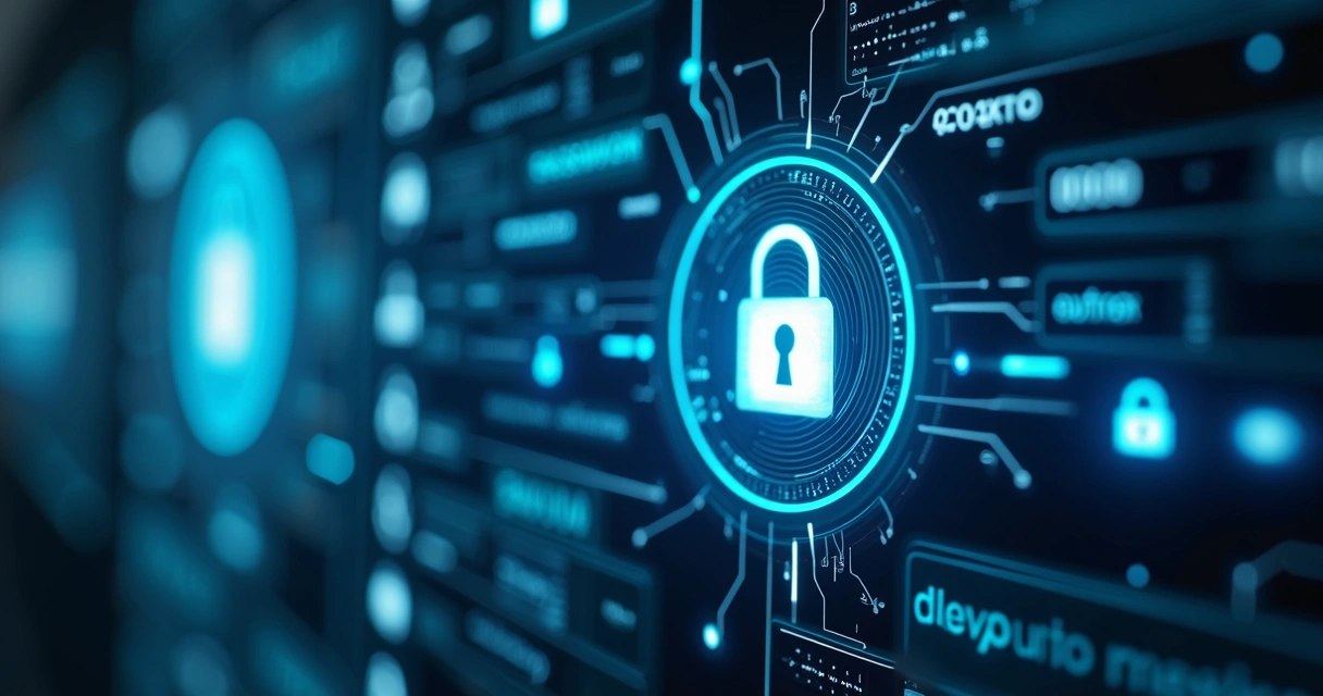 Close-up of a digital password vault interface on a futuristic transparent screen with secure login and encryption symbols 
