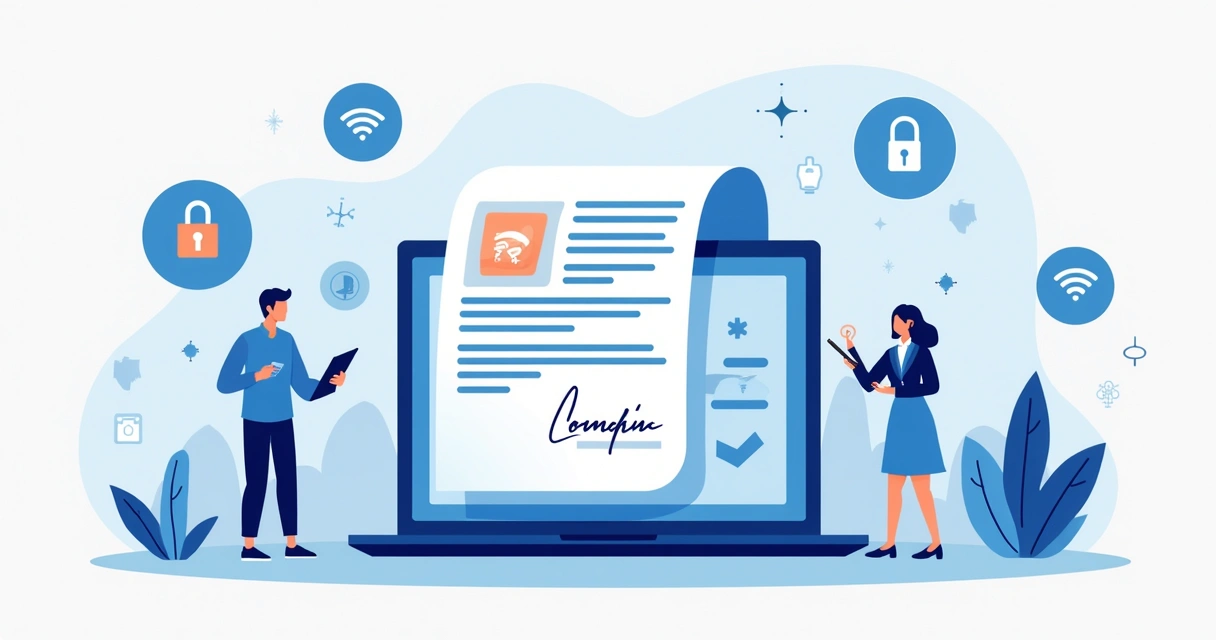 Digital document signing workflow on a secure laptop 