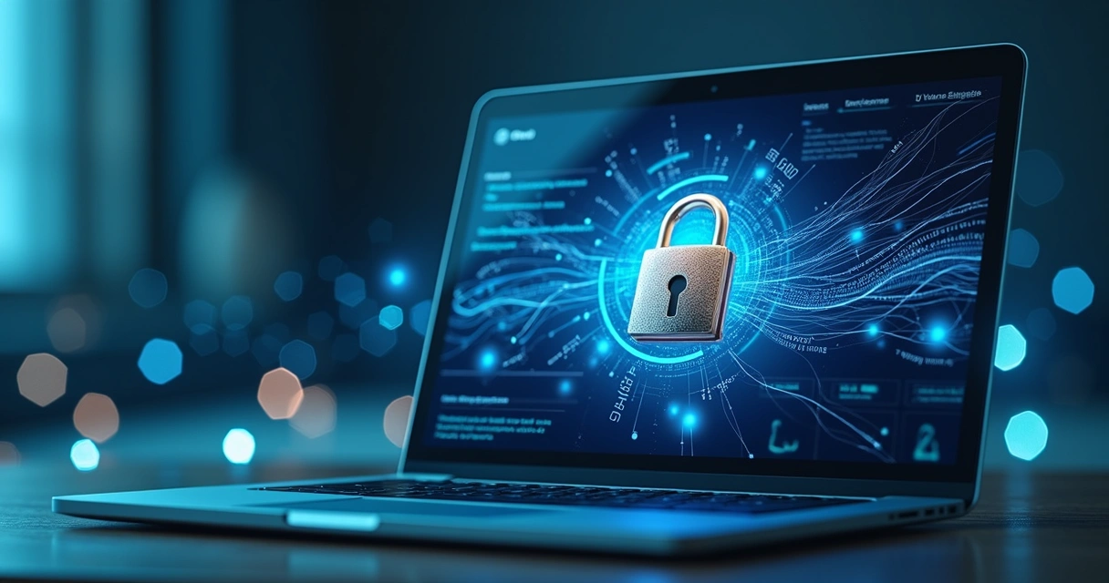 Lock showing security beside website interface on screen 
