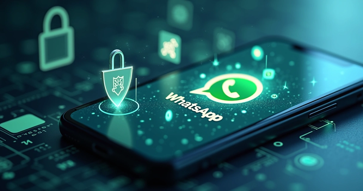 WhatsApp interface with AI and security elements