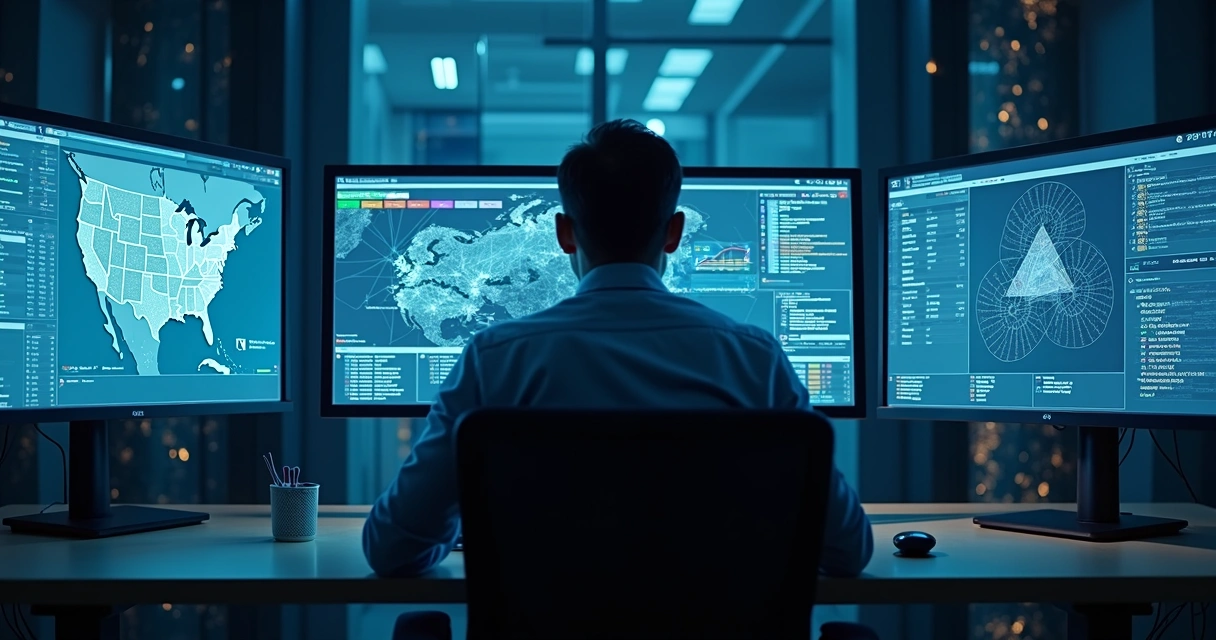 Security dashboard detecting cyber threats on computer screen 