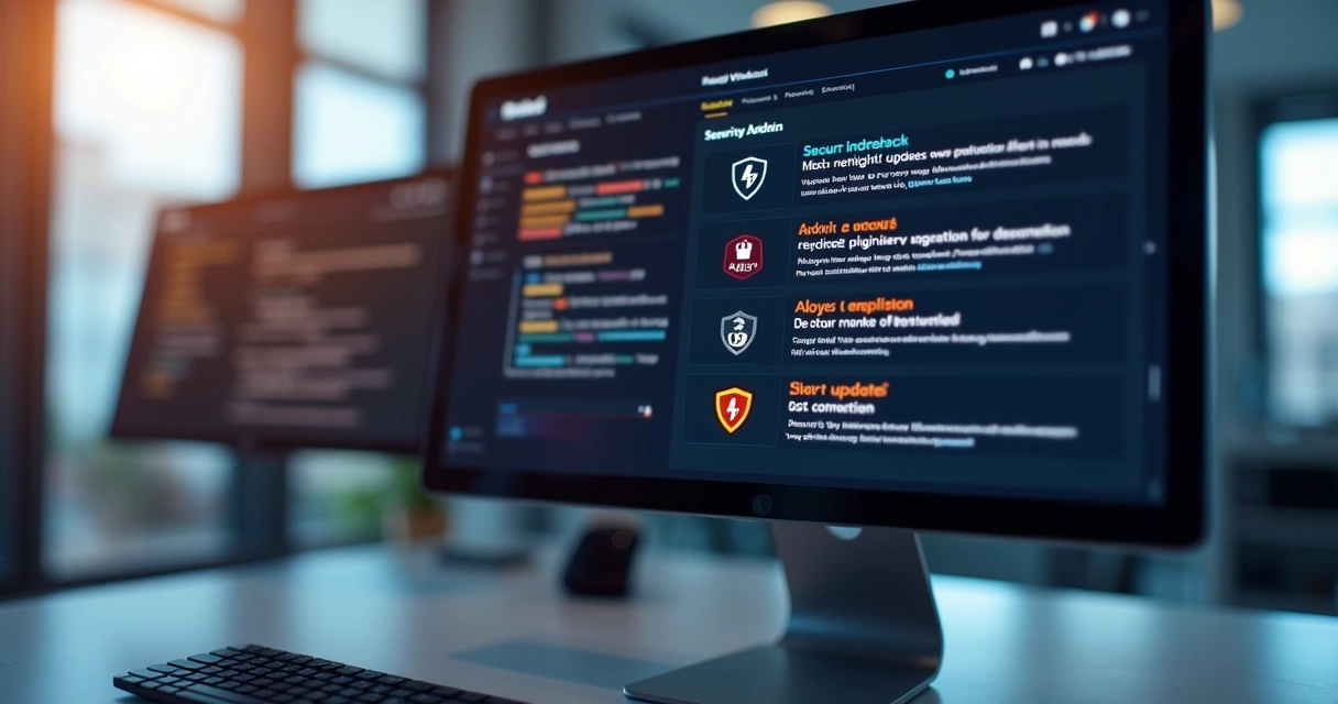 Website admin dashboard showing pending security updates