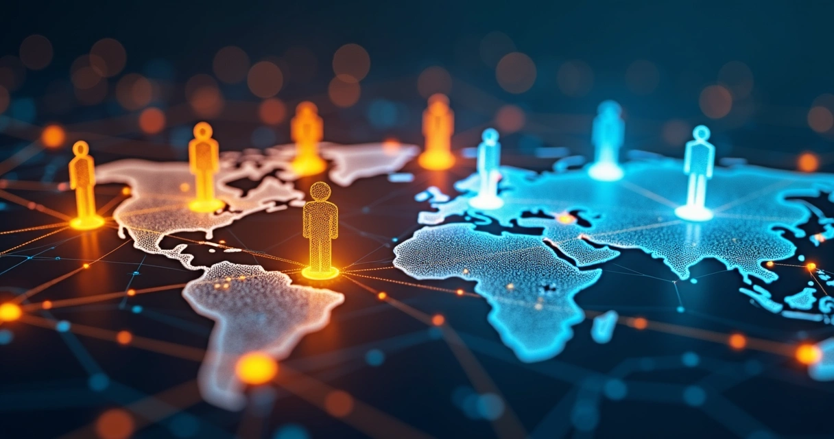 Representação gráfica de segmentos de audiência digital conectados por linhas 