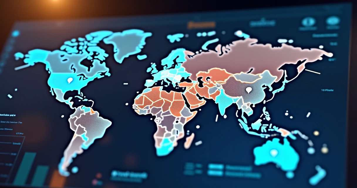 Mapa digital com setores empresariais destacados em cores diferentes 