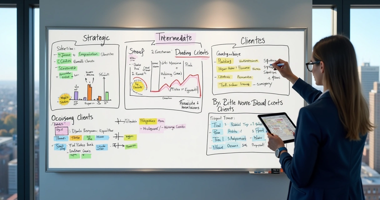 Quadro branco mostrando segmentação de clientes despacho aduaneiro. 