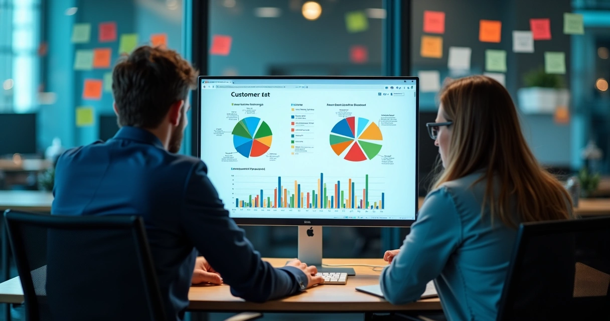 Painel analítico mostrando segmentação de clientes por cor e valor 