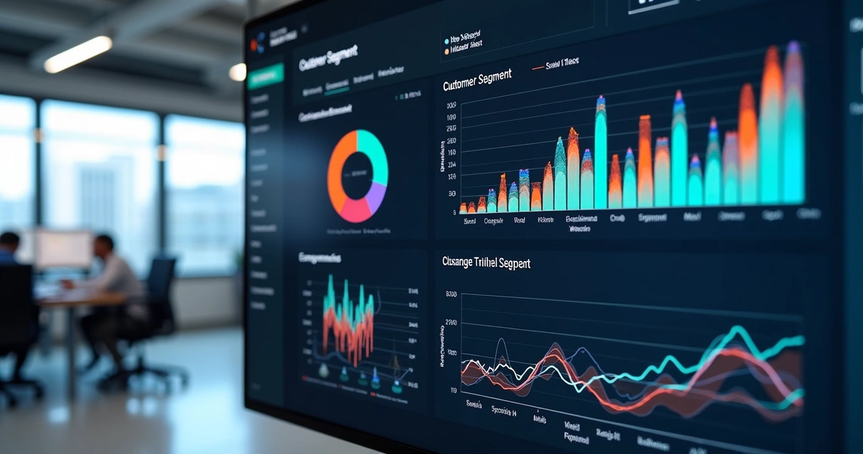 Dashboard colorido mostra segmentações de clientes por indicadores de uso, receita e engajamento 