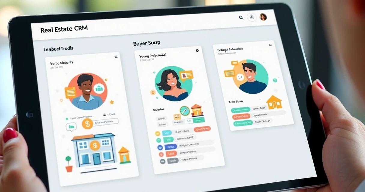 Segmentação de clientes imobiliários em CRM com três personas 