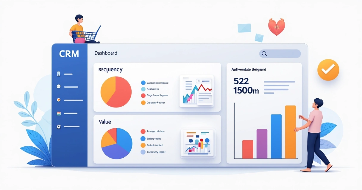 Dashboard de segmentação de clientes por RFV em fundo claro com gráficos 