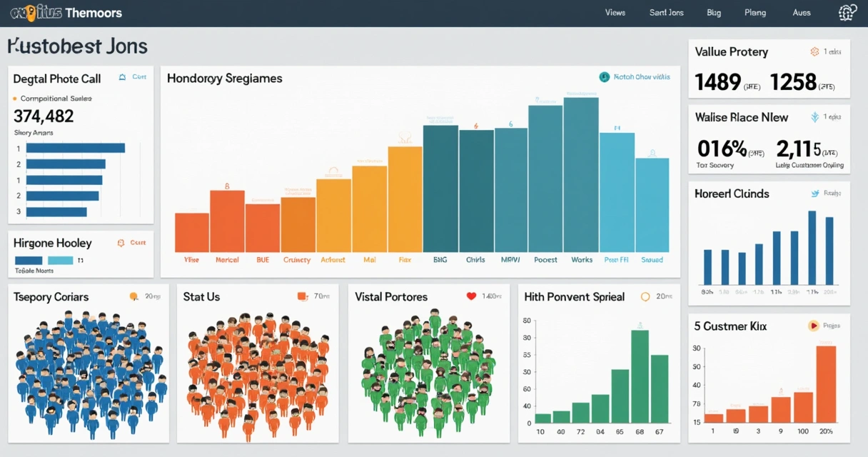 Dashboards de segmentação de clientes com cores diferentes e dados de compras 