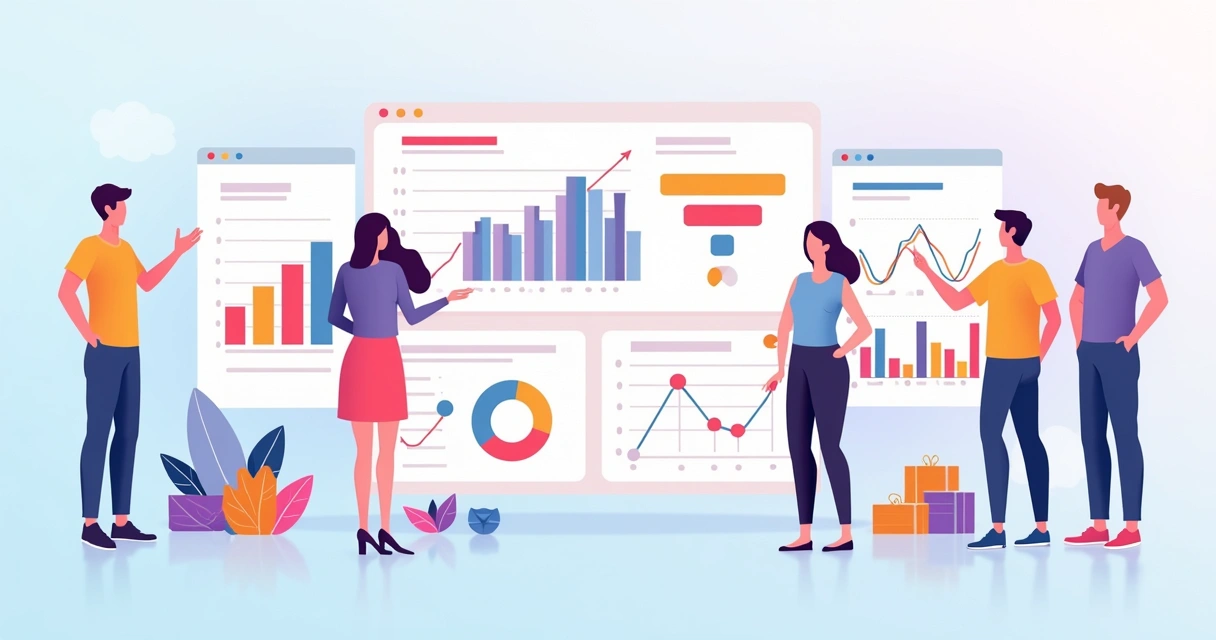 Representação visual de segmentação de grupos de clientes por cor em painéis analíticos 