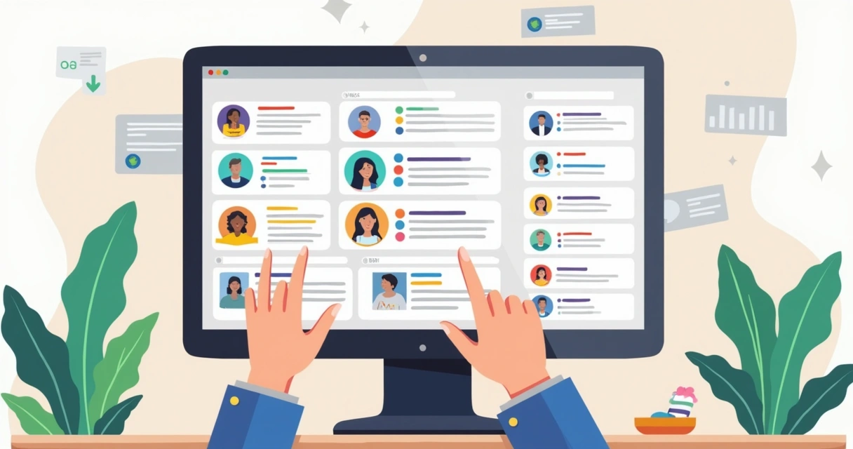 Visão geral de uma interface de plataforma de automação mostrando contatos divididos em grupos 