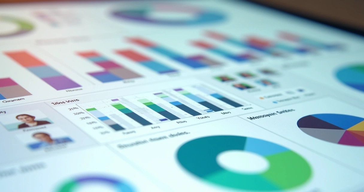 Dashboard colorido com gráficos segmentando clientes por grupo e perfil 