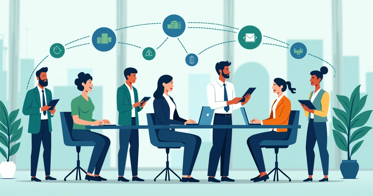 Personagens diferentes conectados por linhas e nós digitais