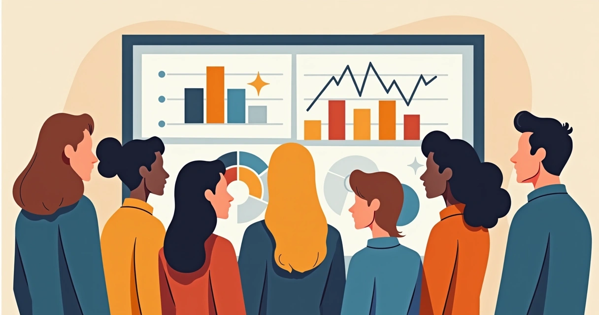 Ilustração de diferentes perfis de trabalhadores reunidos em grupo 