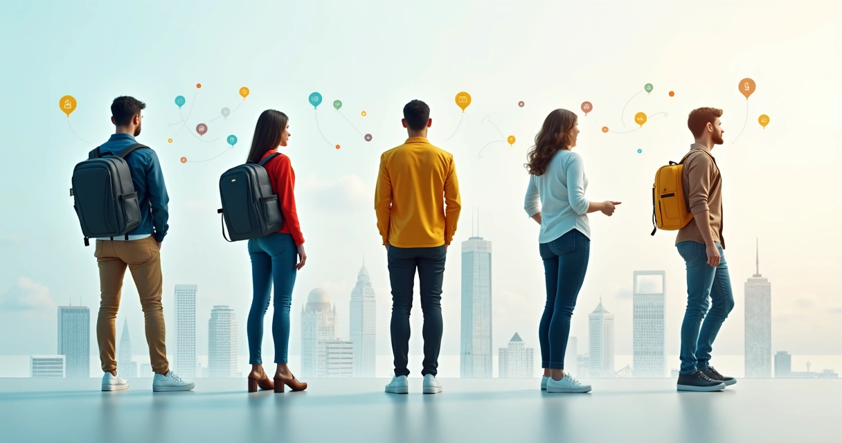 Cinco grupos diferentes de pessoas representando públicos segmentados 