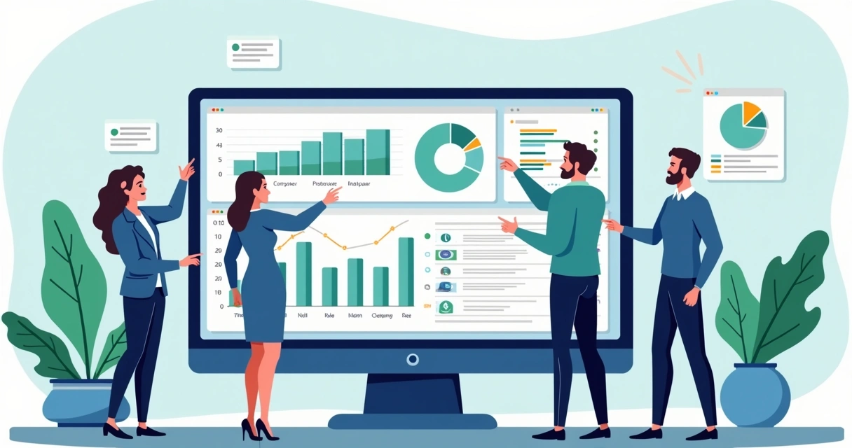 Equipe analisando segmentação de nicho e formulário de leads B2B em painel digital