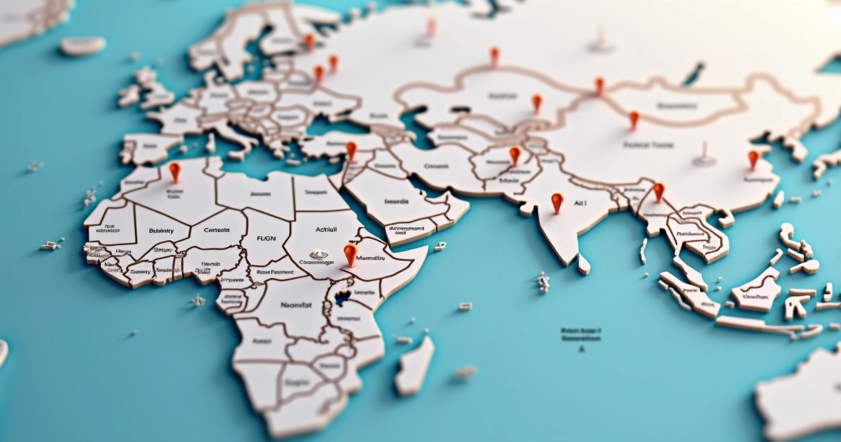 Mapa em tons claros mostrando várias cidades pequenas conectadas por linhas, indicando segmentação regional de uma empresa.