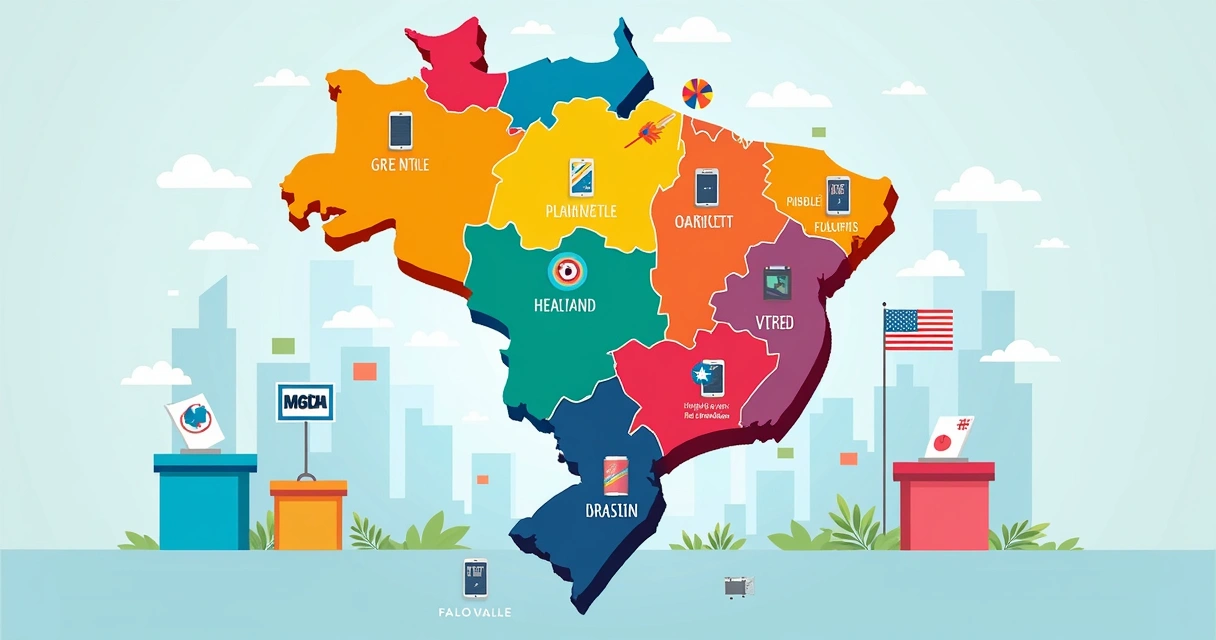 Mapa colorido com áreas segmentadas para campanha eleitoral digital