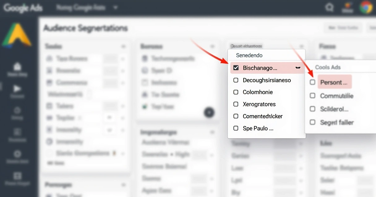 Tela de segmentação do Google Ads mostrando filtros avançados para empresas B2B 