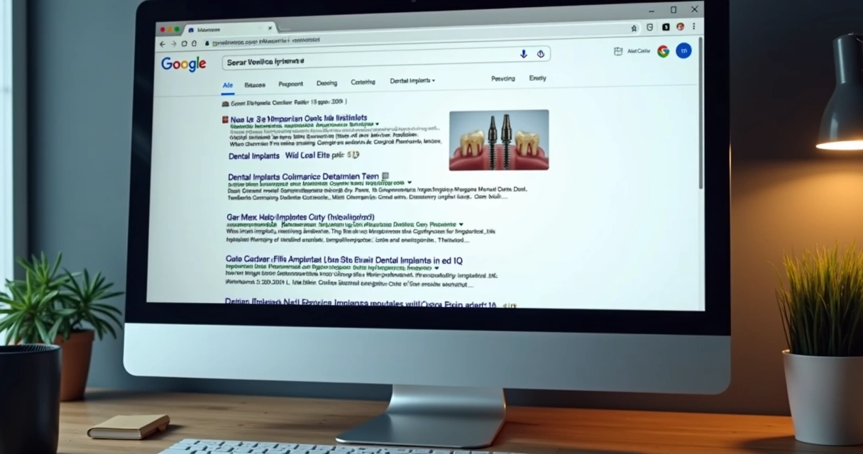 Página de busca com anúncios de implante dentário personalizados para região local 