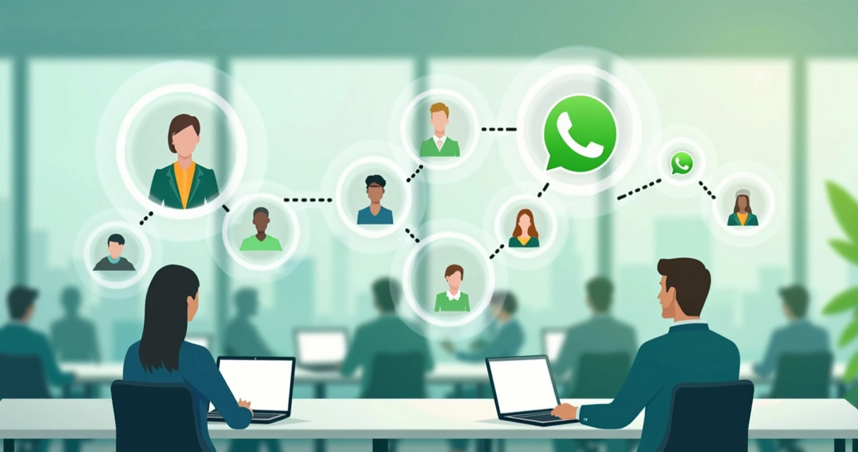 Grupos distintos de pessoas em círculos representando segmentação no WhatsApp 