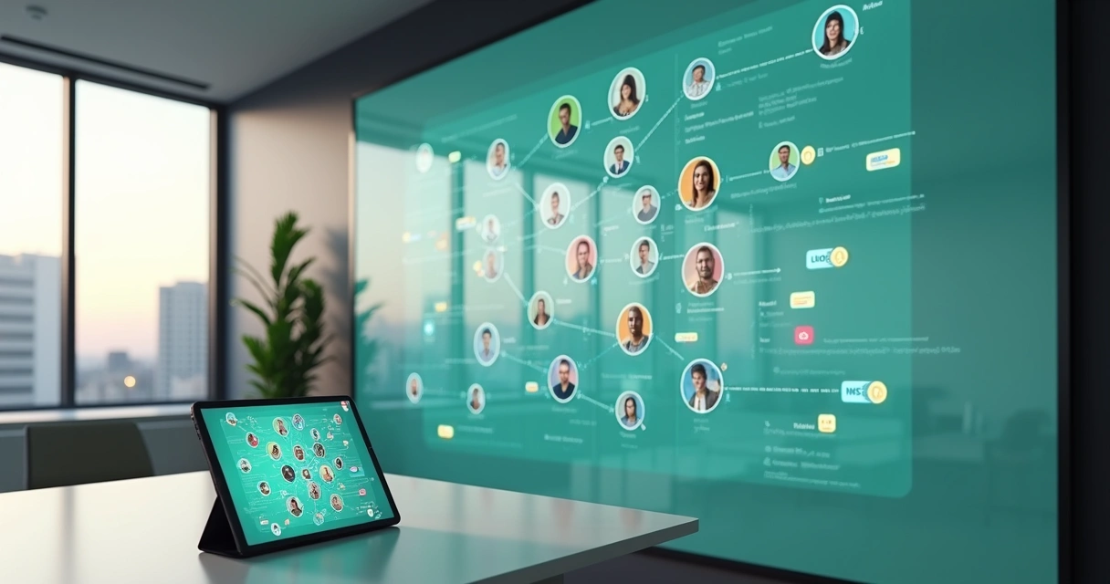 Mural digital dividindo participantes em grupos de temas com etiquetas coloridas 