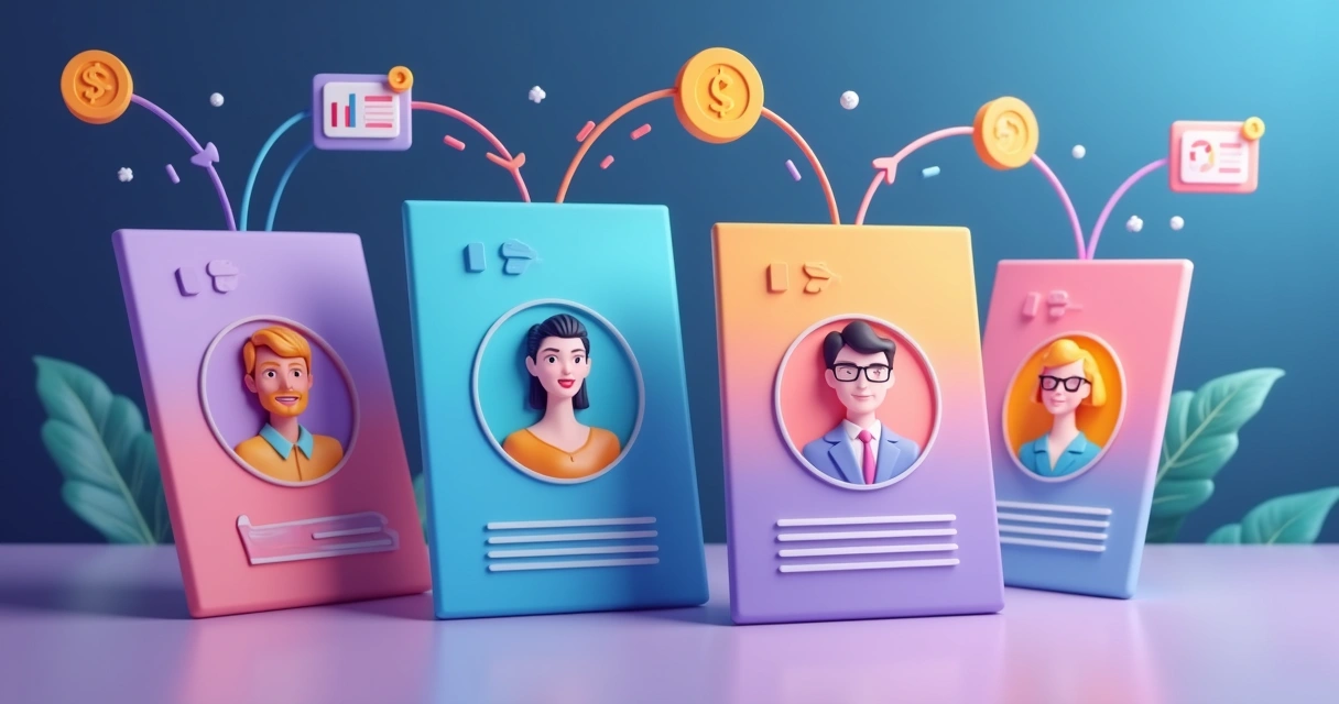 Ilustração de segmentação de parceiros SaaS em diferentes tipos de incentivos 