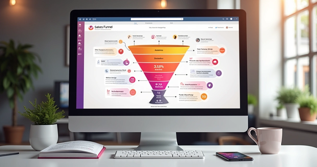 Painel com etapas de funil e segmentos de leads no Instagram
