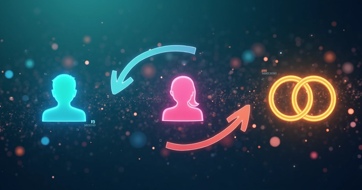 Fluxo ilustrado de segmentação de mensagens para homens, mulheres e casais