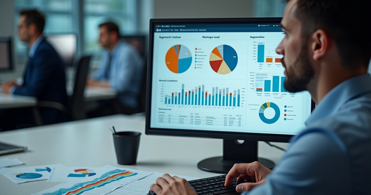 Empresário fazendo análise de dados para segmentação de leads em computador 