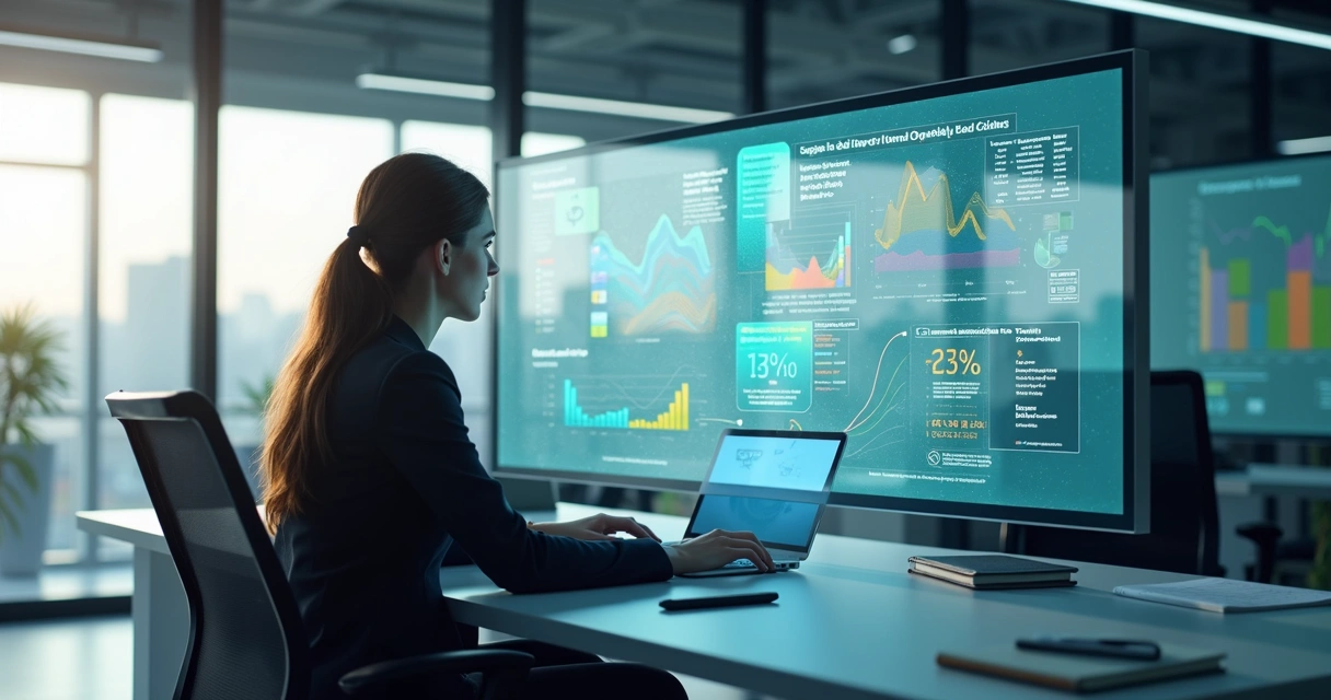Profissional analisando gráficos e perguntas estratégicas em tela digital para segmentar leads 