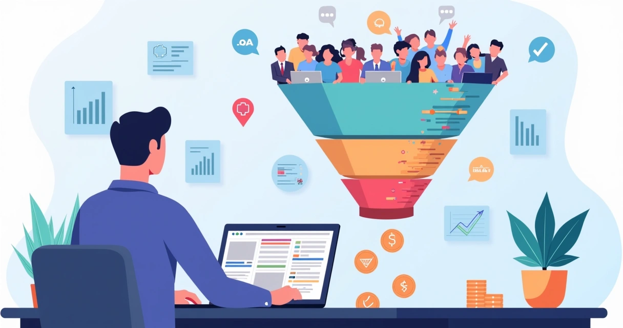 Ilustração de profissional analisando captura de leads com formulários segmentados e não segmentados 