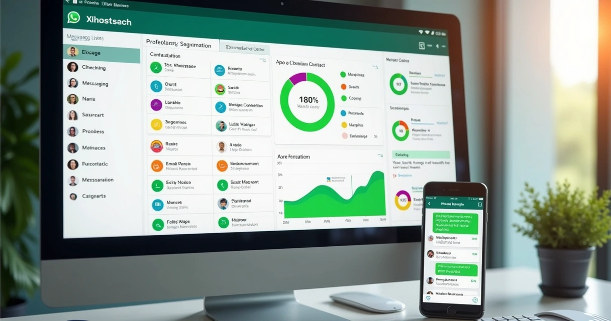Interface de painel digital mostrando listas, tags e filtros de segmentação no WhatsApp Business 